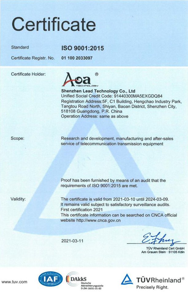 AOA ISO Certificate- ISO9001