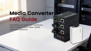 Comprehensive FAQ guide for AOA Technology media converters covering commercial vs industrial models, LFP link loss functions, and rack mount compatibility.