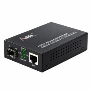 AOM-4100 2.5G media converter, front view: 1G/2.5G SFP slot, six status LEDs and 2.5GBASE-T RJ45 port
